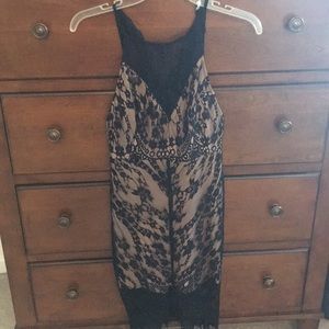 Black and Nude Eyelash Lace Cocktail Dress